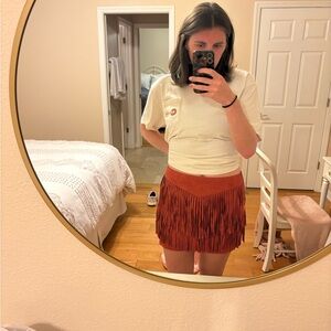Verty Orange Fringe Suede  Mini Skirt Casual Night Out